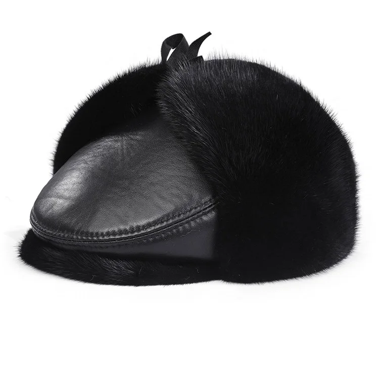 

men mink fur hat Men's Genuine Sheepskin Leather Ushanka Snow Caps Luxury Male Cap For Best Christmas Gift