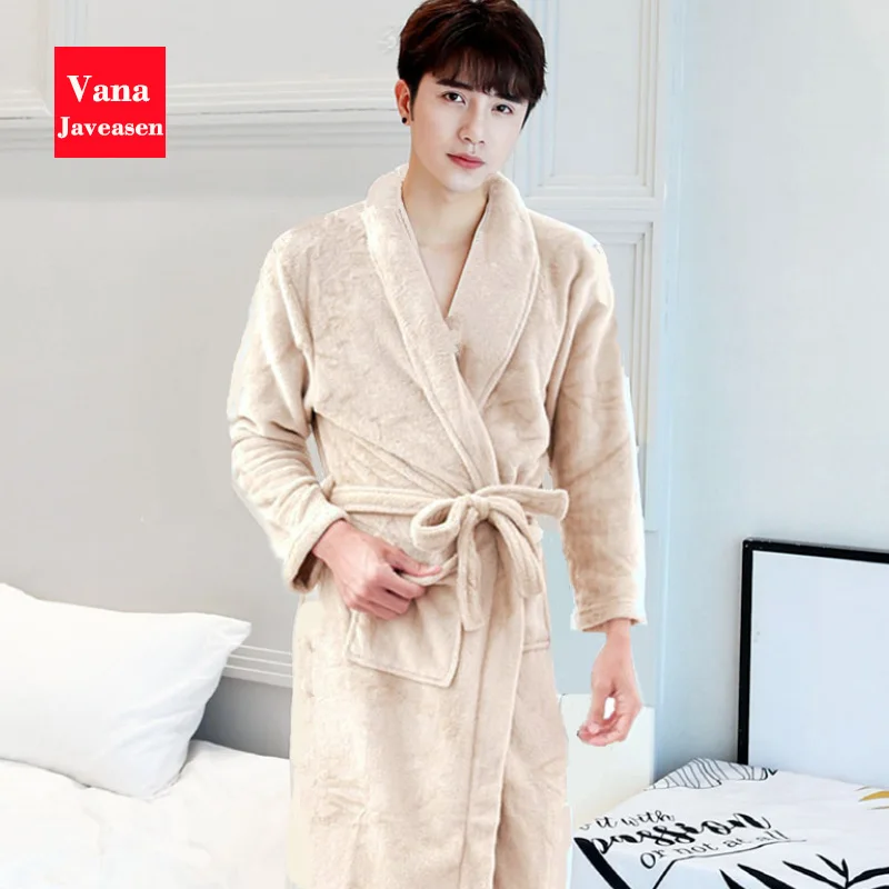 Vana Javeasen Coral Fleece Women Men Bathrobe Pajamas Thicken Warm Autumn Winter Home Couple Sleepwear Turndown Collar Robes