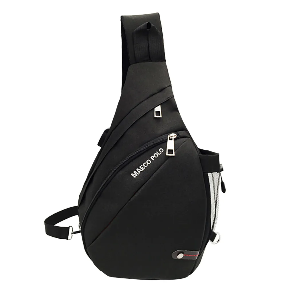 Aelicy Usb дизайн нейлоновая Мужская нагрудная сумка с одним ремешком на спине дорожная сумка через плечо повседневные сумки женские дизайнерские сумки высокого качества - Цвет: Black