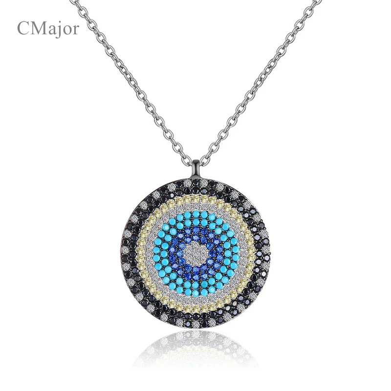 

Cmajor Solid Silver Turkey Blue Series Jewelry Greece Evil Eye Pendant Clavicle Necklaces Sweater Chains For Women