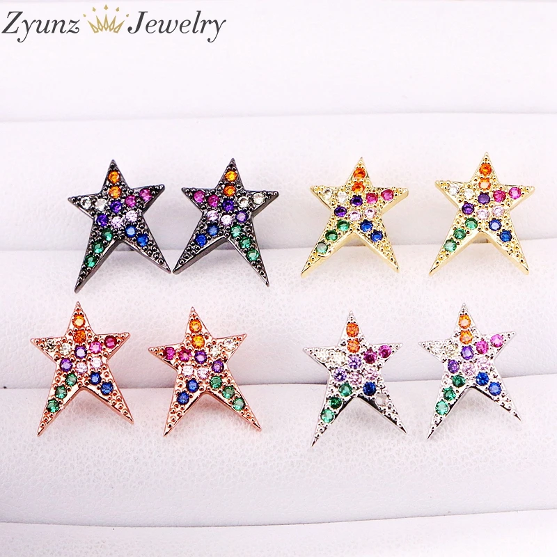 10 пар, 10*13 мм, Женские Ювелирные изделия модные милые Радуга CZ звезда серьги-клипсы Подарочные для обувь девочек