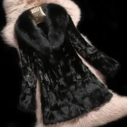 2017 Роскошные реальный кусок норки Мех животных куртка Fox меховой воротник и низ осень-зима Для женщин Мех животных верхняя одежда Пальто