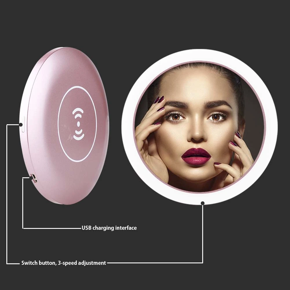 Online Tragbare LED Multifunktionale Rund Kosmetik Spiegel mit USB Wireless Charging Basis Frauen Make Up Spiegel Werkzeuge