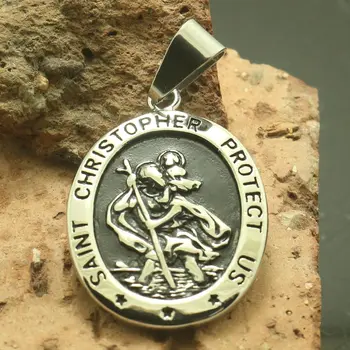 

Saint Christopher Carrying the Christ Child Unisex 316L Stainless Steel Cool Saint Christopher Protect Us Pendant