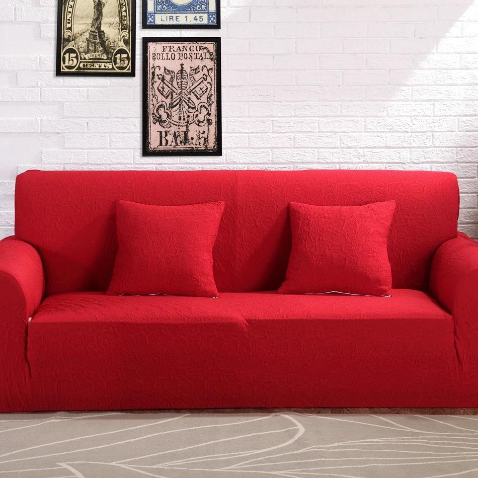 Red jacquard stretch furniture covers for living room,100 polyester