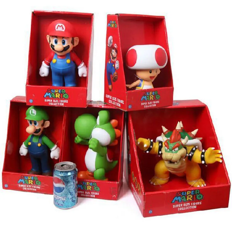 

Retail 5 Styles 9'' 23cm Super Mario Bros Mario Yoshi Luigi Koopa Bowser Toad PVC Action Figures Toys with Box Free Shipping