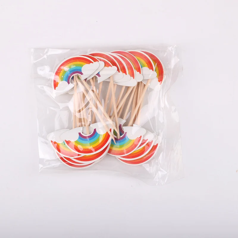 

24pcs/lot Cartoon rainbow Cupcake Toppers Picks Birthday Party Decoration Kids Shower Boy Favors Cake Decorating