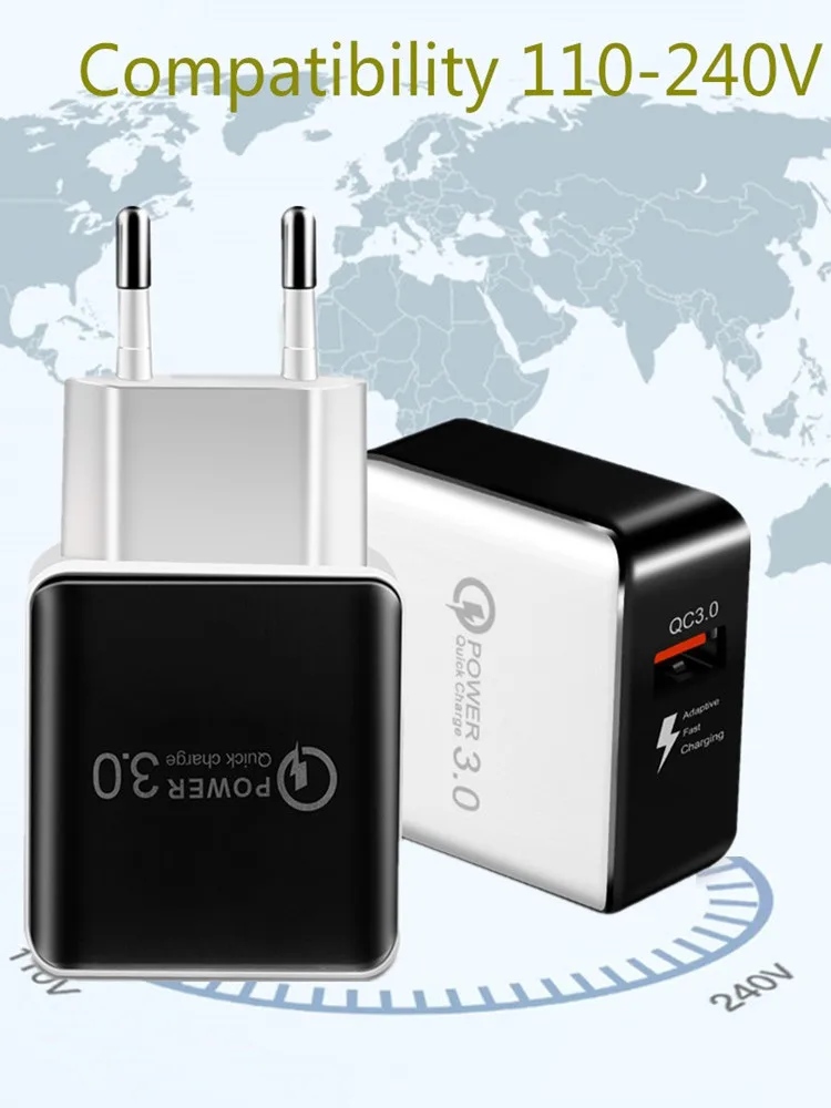 Зарядное устройство USB 3 А, быстрая зарядка QC 3,0, настенное зарядное устройство для мобильного телефона, зарядное устройство для iPhone Xiaomi Mi 9, планшета, iPad, штепсельная вилка европейского стандарта
