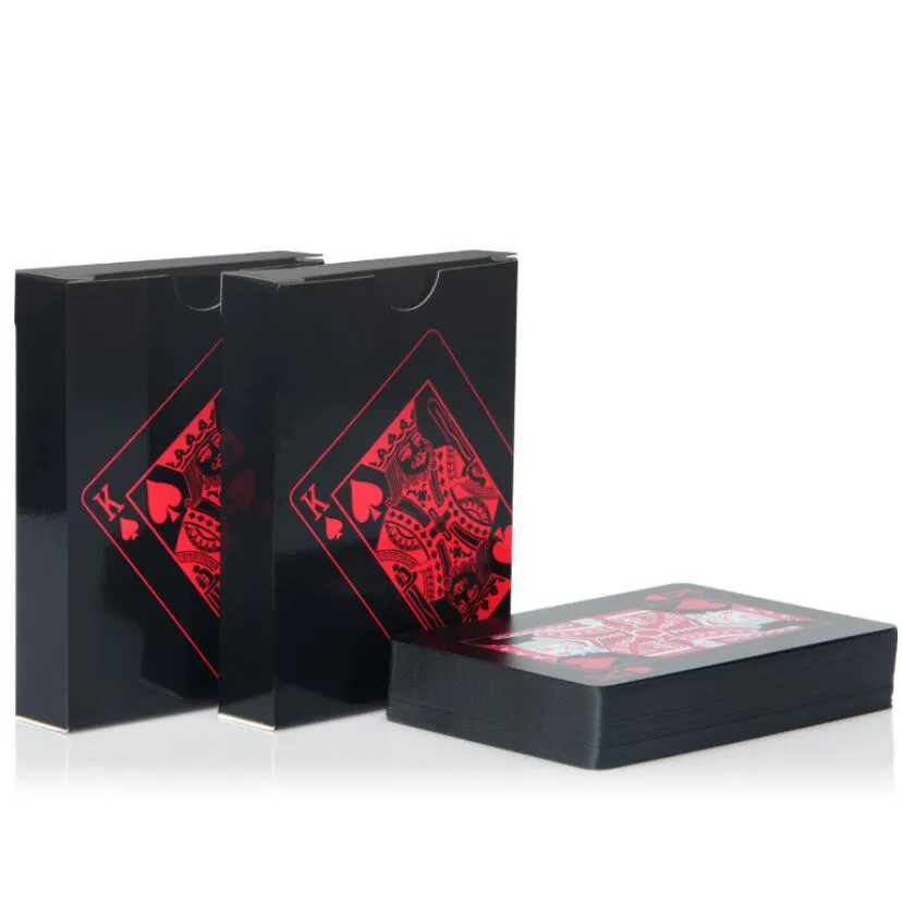 Качественные водонепроницаемые ПВХ пластиковые игральные карты набор тренд 54 шт. колода покер классические фокусы инструмент чистый черный магический ящик - Цвет: Красный