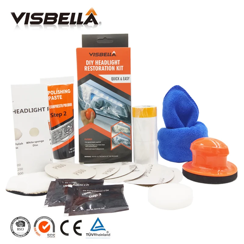 Visbella Headlamp Polishing Paste Kit DIY Headlight Restoration System for Car Care Repair Hand Tool Sets by Manual with Cloth Visbella Headlamp Polishing Paste Kit DIY Headlight Restoration System for Car Care Repair Hand Tool Sets by Manual with Cloth