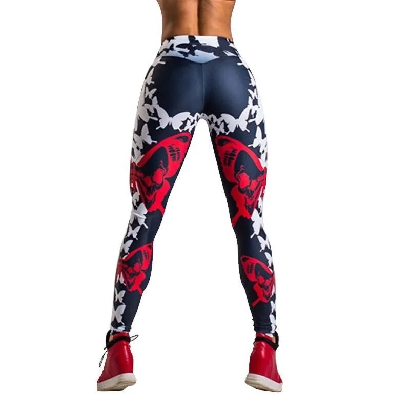 

Sexy Push Up Printed Leggings Women Butterflies Digital Print Workout Leggings Black High Waist Pants Trousers Female