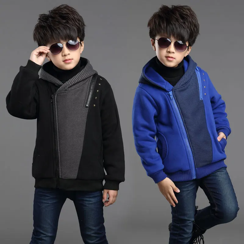 2018 Otoño niños de moda cremallera empalmado sudadera abrigo niños más terciopelo térmica de de vestir exteriores de los chaqueta A128|Sudaderas con capucha y sudaderas| - AliExpress