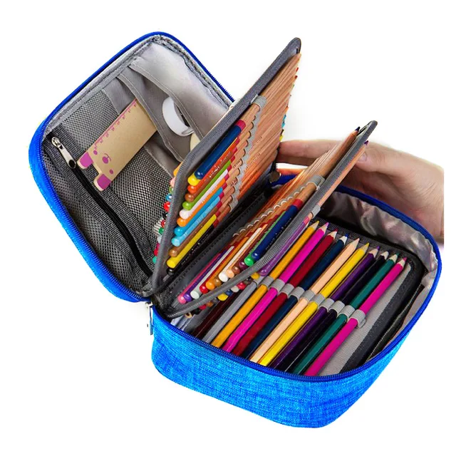 Mini Canvas School Pencil Cases Large Capacity 72 Holes Pen Box Zipper