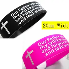 Английский Бога молитвенные библейские крест силиконовый Браслеты Для мужчин Для женщин модные наручные браслеты ювелирные изделия религиозной тематики 20 мм Ширина