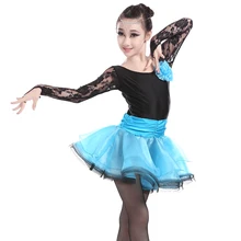 Новое поступление Для детей Сальса Танго, латина танцевальный платья сексуальное кружевное белье для девочек, с длинным рукавом этап Румба ча-ча современный танцевальный костюм