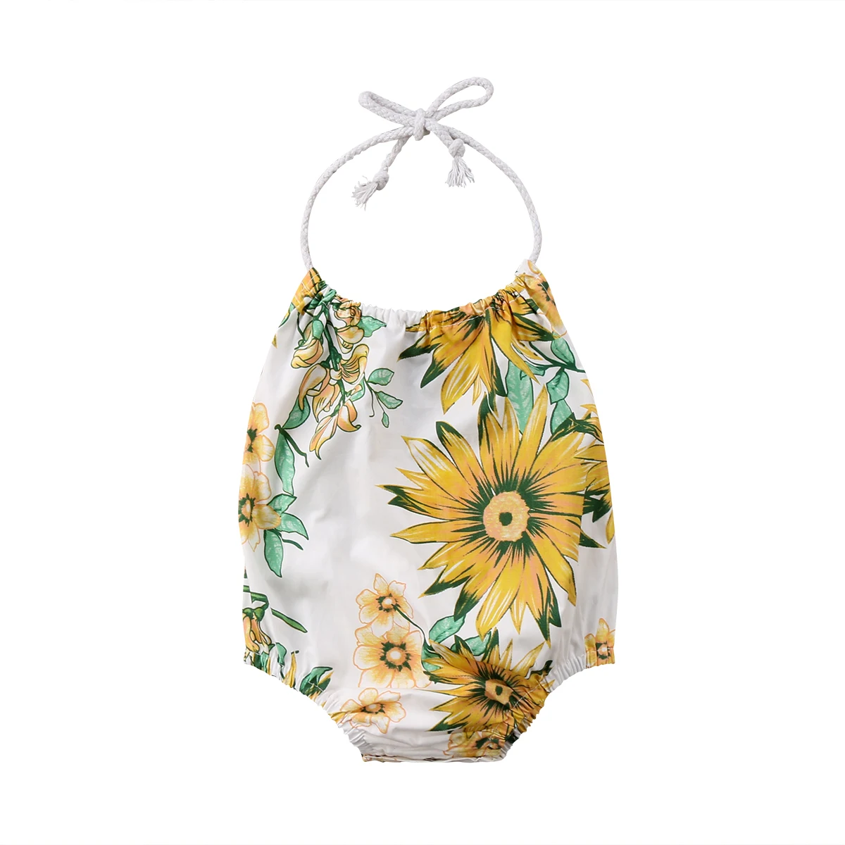 Летняя одежда для новорожденных маленьких девочек Комбинезон с подсолнухом купальные костюмы комплект - Цвет: Цвет: желтый