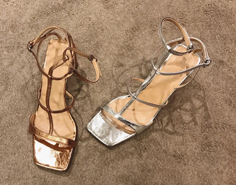 Gladiator Women High Heels Sandals Summer Square Toe Heels Gold Silver Heeled Platform Shoes Ladies Sexy Party Wedding Shoes L20 (1)