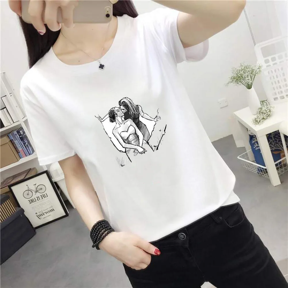 

New gay love Harajuku T-shirt women's lesbian sketch top T-shirt women