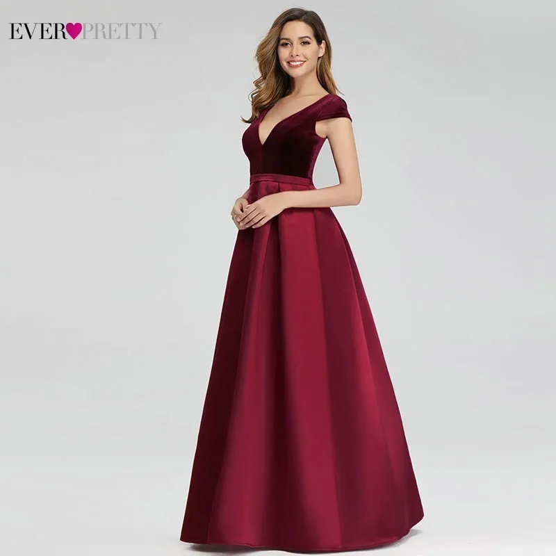 US $31.41 Sexy Burgundy Evening Dresses Ever Pretty Ep00982bd ALine VNeck Velour Elegant Long Evening Gowns Abiye Gece Elbisesi 2020