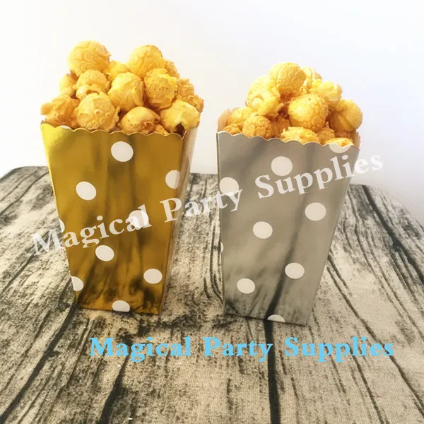free ship 120pcs glitter gold silver paper popcorn box for retro paper popcorn box