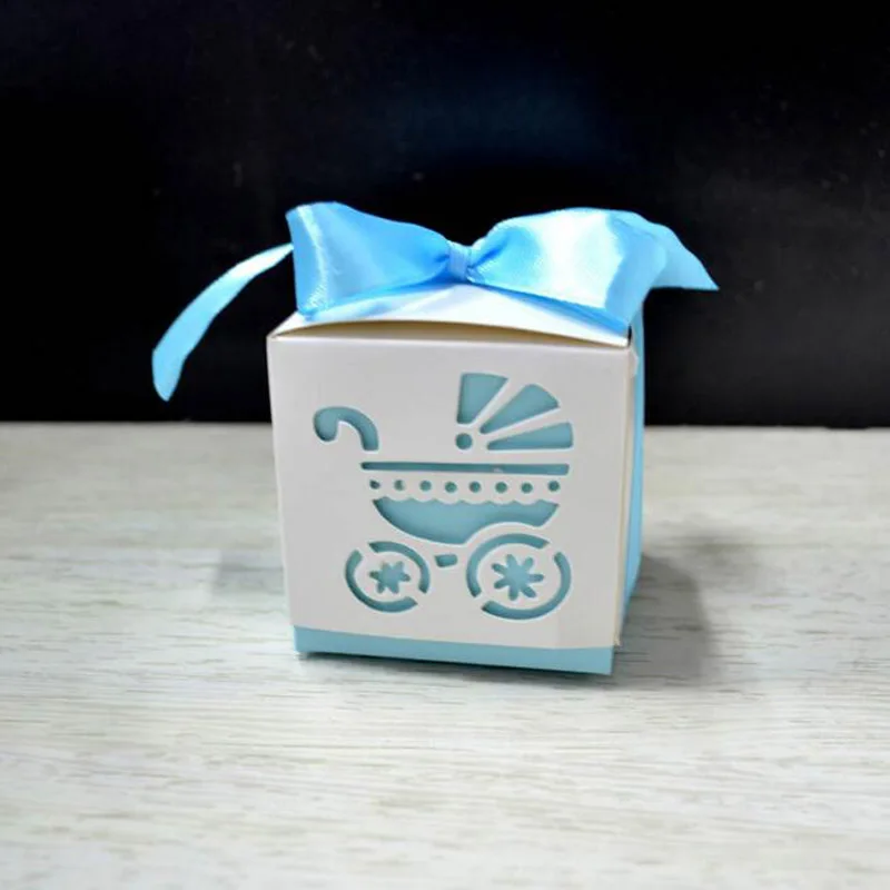 50 шт. квадратные вечерние подарочные коробки для шоколада и сладостей в лазерной огранке Детские коляски дизайн цветов для маленьких девочек и мальчиков - Цвет: Blue