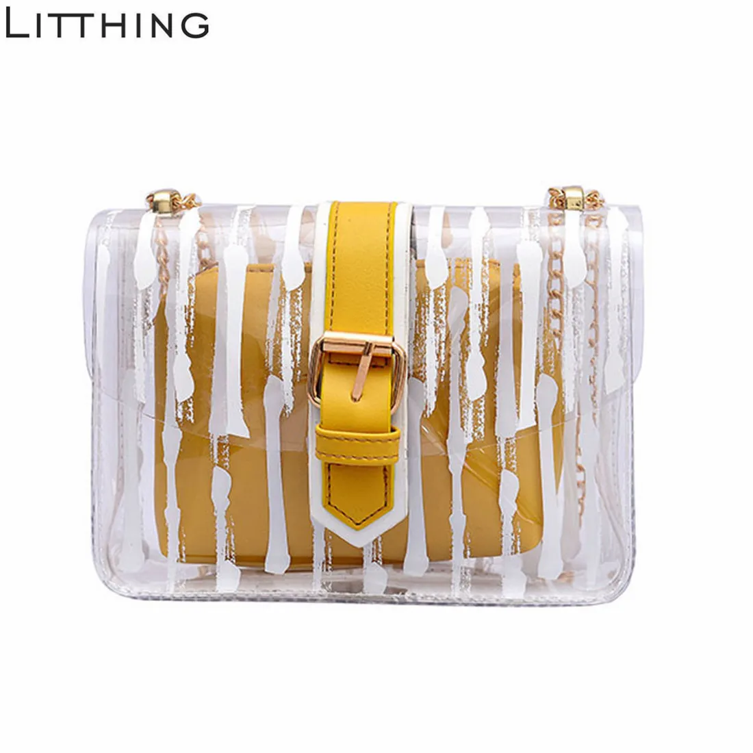

Litthing 2019 Striped Clear Transparent PVC Women Messenger Crossbody Bag Candy Jelly Summer Beach Bag Women Handbag 2Pcs