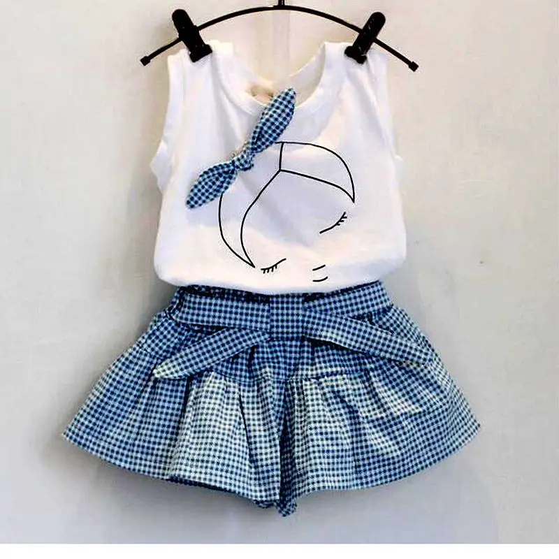 

2017 Summer Set New Fashion Children Girls Cute Design Clothing Sets Kids T-shirt + Skirt Suit Clothes 6-14 Year Hot Sale