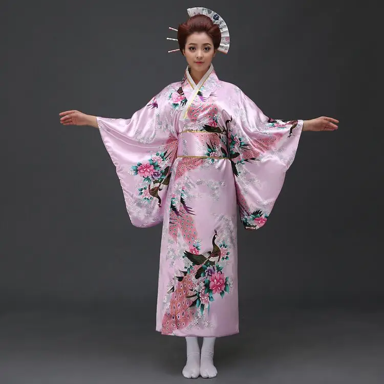 Красный Винтаж японского кимоно дам Ванна платье Для женщин искусственная шелковое кимоно-юката с Оби танцевальное платье для выступлений