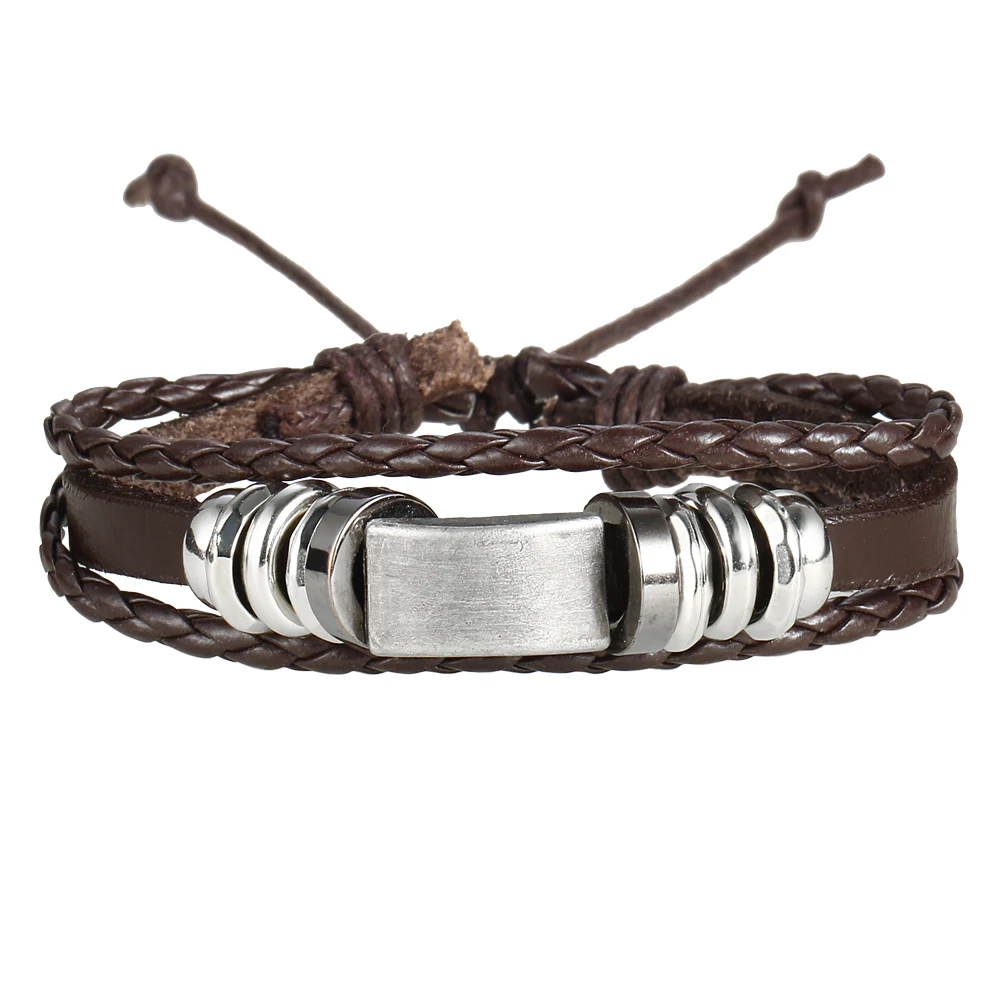 IF YOU Fashion Multiple Layers Punk Leather Bracelets Men Classic Rope