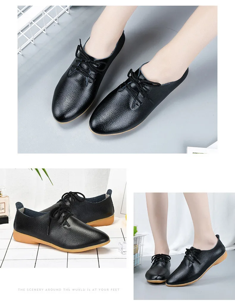 STS Brand Spring Women Genuine Leather Shoes Women Ballet Flats Lace up Chaussures Femme Fazz Oxford Flats Sneakers Pointed Toe (11)