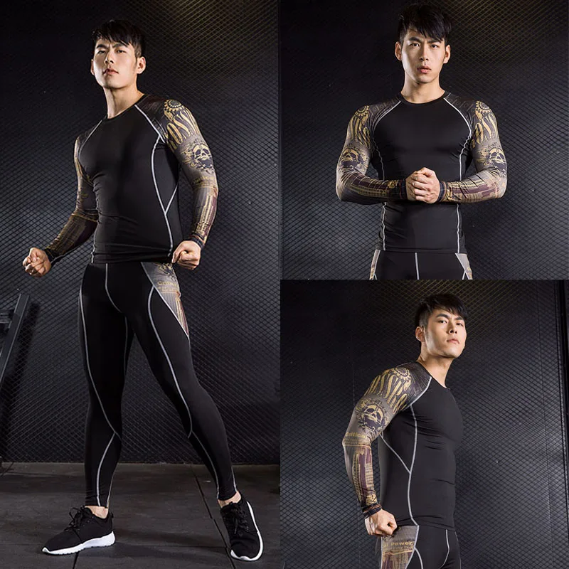 

brand Men's Long Sleeve T-Shirt MMA rashgard kit thermal underwear compression crossfit Shirts fitness leggings base layer 4XL