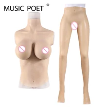 NEW G cup silicone boobs vagina Bodysuit for Crossdresser with sleeves and breast form Buttocks pad breast plate fake pussy