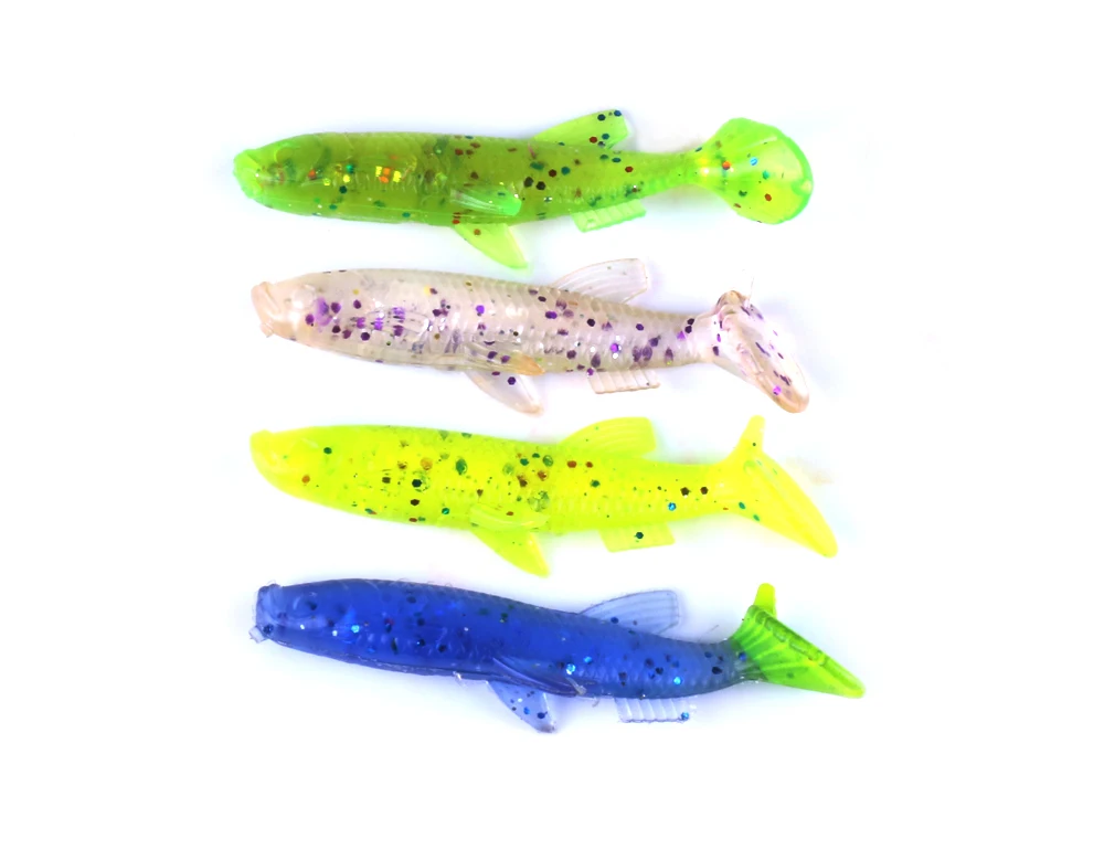 40pcs/lot Soft Grubs 5.5g 75mm Fishing Lure Jig Head soft lure for bass