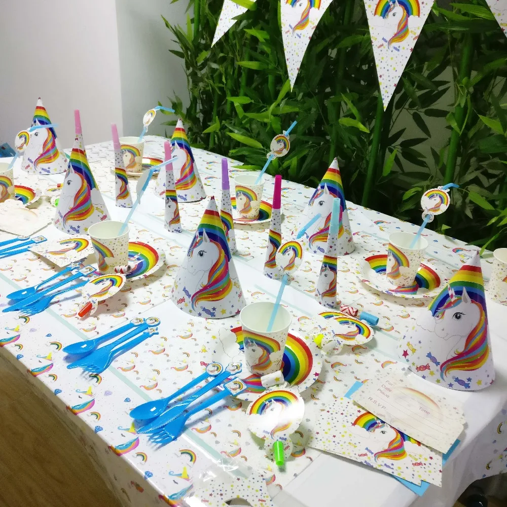 

84pcs Unicorn Theme Party Decoration Unicornio Party Tableware Plate Straw Banner Birthday Party Decor for Kids Baby Shower