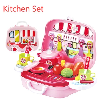 

New 1Set Simulation Kitchen Tableware Pretend Play Set Educational Toy Kids Accessories Portable Suitcase Girl Boy New Year Gift