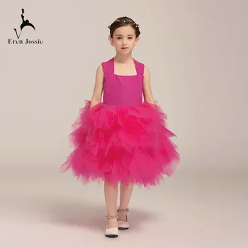 

2019 Collection Girls' Pageant Dress Puffy Skirt Tulle Birthday Party Tea Length Style Child Dancing Cross Style Straps Dress