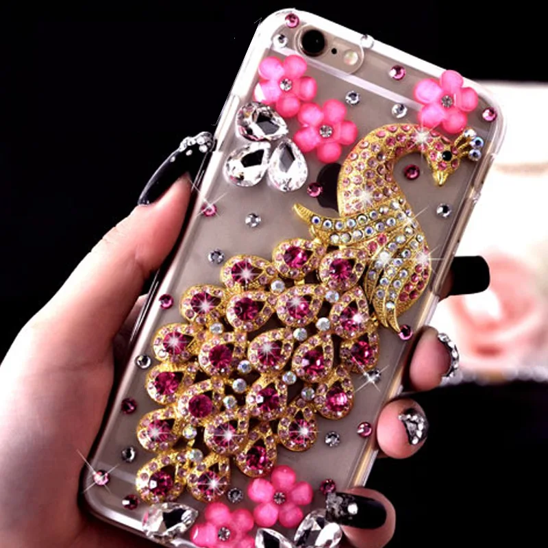 

Luxury 3D Peacock Bling Diamond Chain Capa Cases for iPhone 11 Pro Max XS Max XR XS X 6 6S 8 7 Plus Crystal Fundas