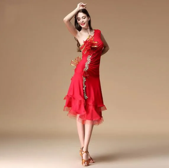 Женское платье для латинских танцев, современное платье Кармен для танго, юбка для соревнований, Красный Фиолетовый, M, L