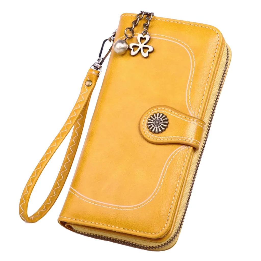 Aelicy женский однотонный Длинный кошелек с ремешком, сумка для телефона, высокое качество, Женский кошелек на молнии, Женский Длинный кошелек, многофункциональная сумка для денег - Цвет: YE