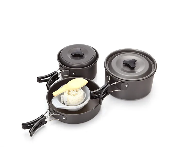 VILEAD aluminio vajilla al aire libre Camping senderismo Picnic utensilios viajes arco Pan Pot Utenisils 4 unids/set para 2-3 personas cook Tool