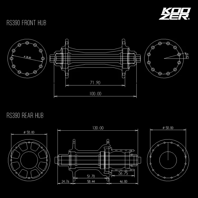 Koozer RS390 Передняя, Задняя Ступица набор 2/4 подшипники 20/24 отверстия 100/130 мм быстросъемные сверхлегкие 400 г/пара ступицы для шоссейного велосипеда 2:1 спицы