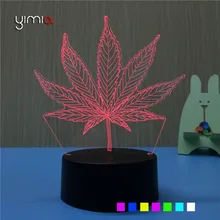 YIMIA 7 Цвета изменить красивые 3D Иллюзия светодио дный лампа с Кленовым листом Форма ночник USB/Батарея заряд сенсорный ключ как подарок детям