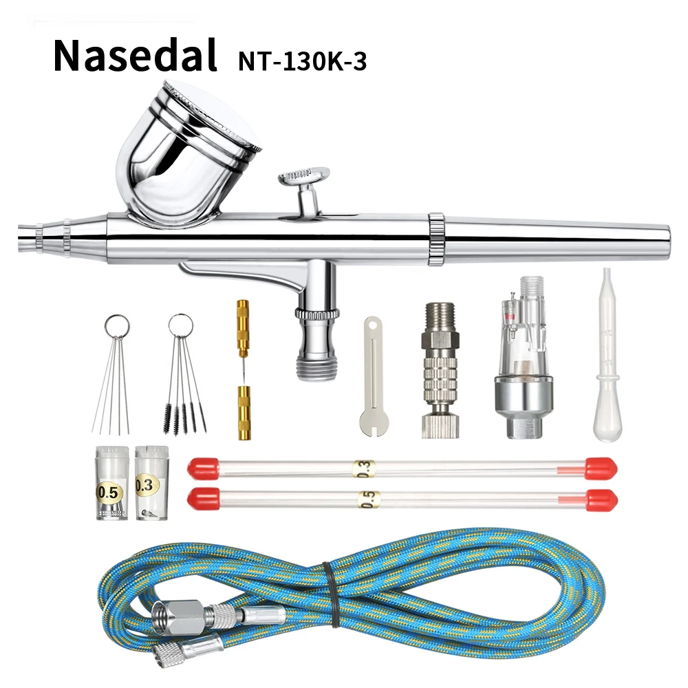 Nasedal Двойное действие Аэрограф краска-распылитель макияж пневматическая кисть набор краски для лица тату-арт DIY инструмент 0,2 мм/0,3 мм/0,5 мм 7cc