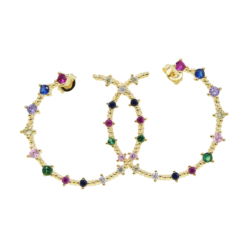 

Round shape white red green rainbow cubic zirconia luxury gorgeous Christmas gift jewelry cute colorful cz circle hoop earring