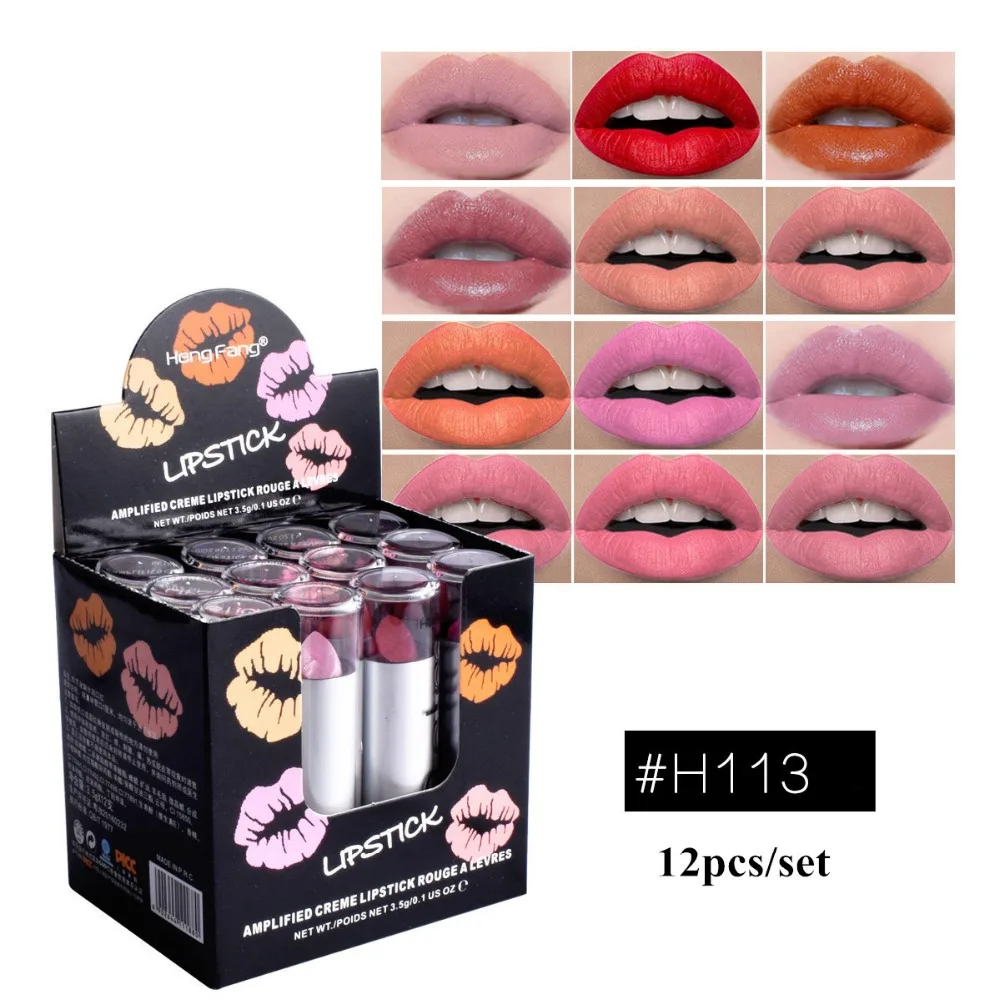 

12pcs/Set sexy Red Lipstick Lasting Moisturizing Nutritious Lip Sticks Lip Balm Lips tint Makeup Batom With Box brand hengfang
