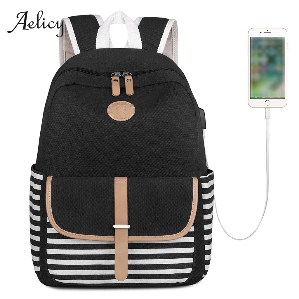 Женский рюкзак для ноутбука Aelicy в морскую полоску подростков и студентов