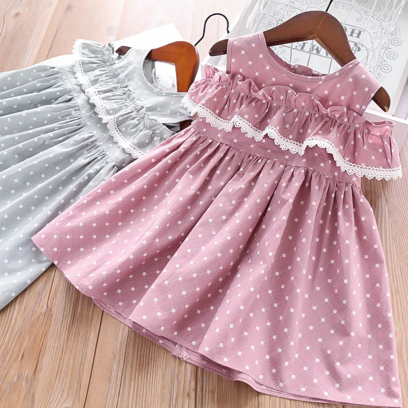 Нарядная одежда принцессы радужного цвета в горошек для девочек, милые детские летние платья из тюля розового и белого цветов с оборками