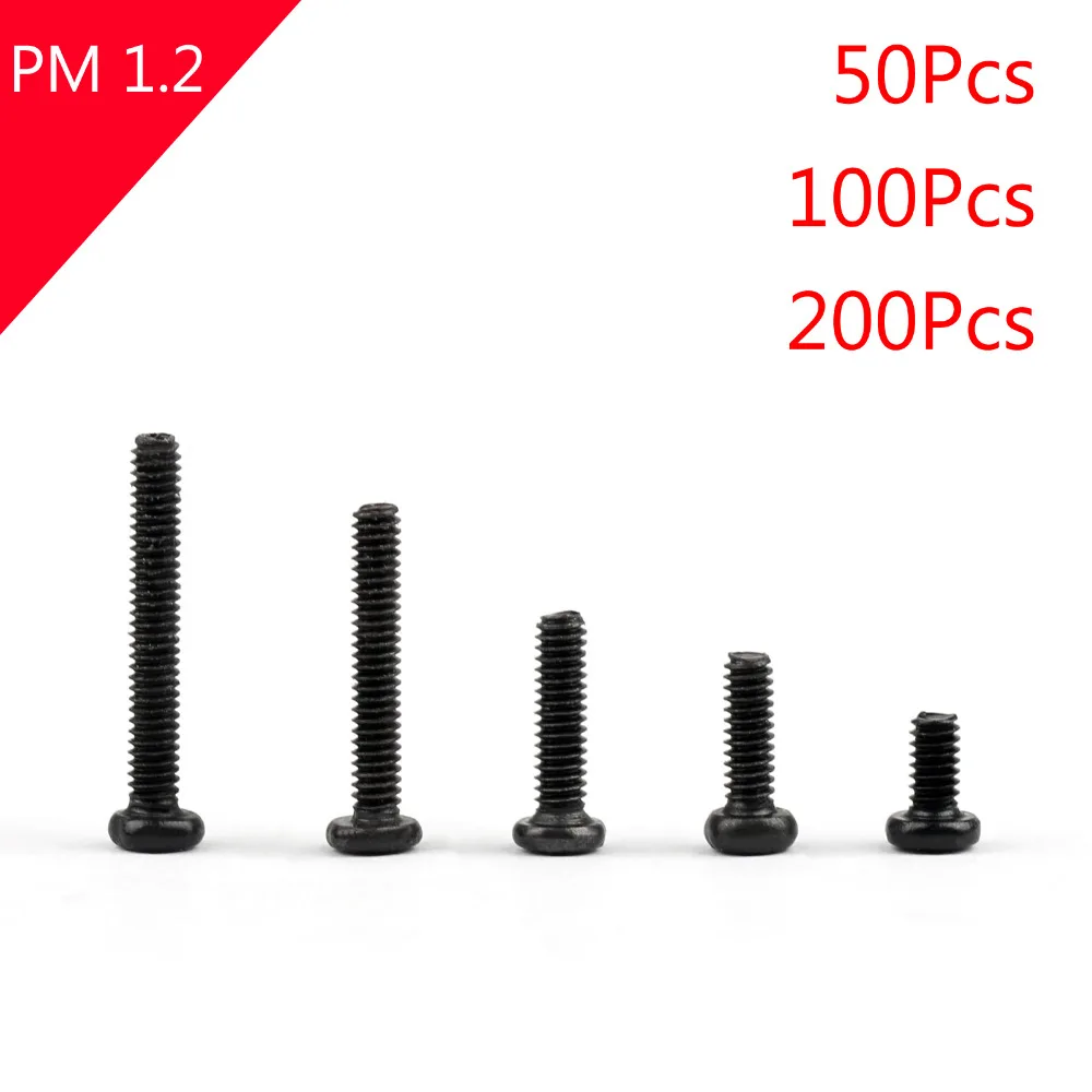 

Areyourshop M1.2 Screw 3mm/3.5mm/4mm/5mm Black Oxide Phillips Cross Pan Head Machine Small Screw Bolt 50/100/200Pcs Bolts