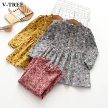 Коллекция года, весенне-осеннее платье принцессы для девочек хлопковые платья для детей, платье с цветочным принтом для младенцев костюм с длинными рукавами для девочек, 6, 8