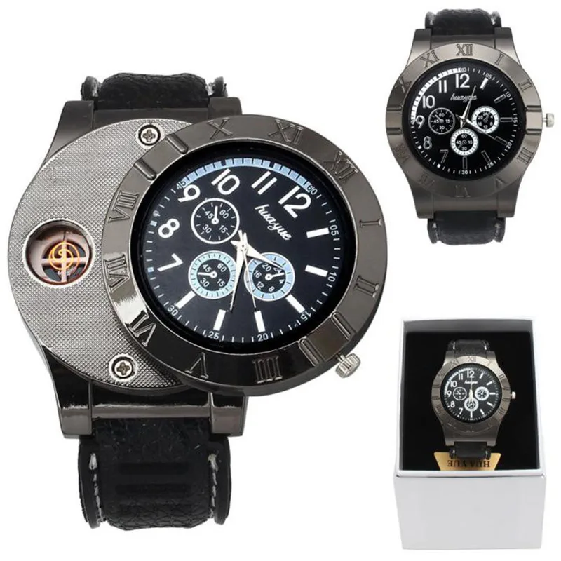 

High Quality Lighter Creativity Design 1PC Windproof Casual Military Quartz Watch USB Cigarette Cigar Flameless Lighter